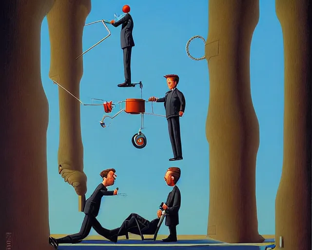 Prompt: witty, surreal, hilarious painting by Guy Billout