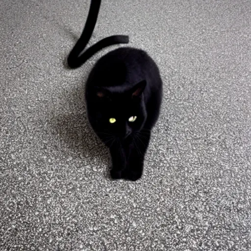 a black cat sitting on a tiled floor, trending on