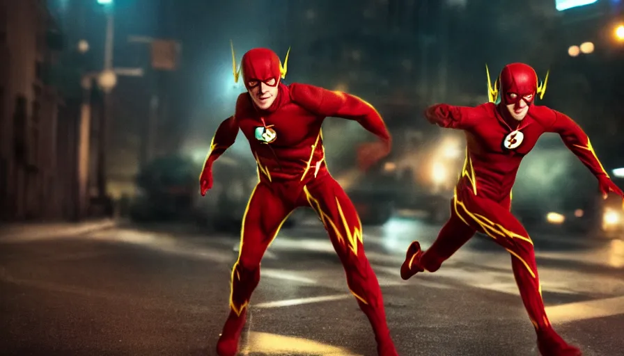 Prompt: ''flash running from the police, dc, cinematic shot, high quality, 8 k, photorealistic''