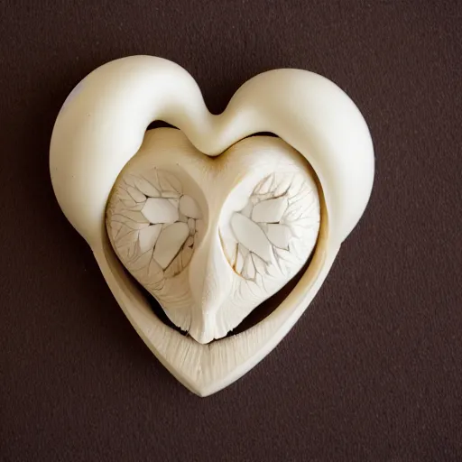 Image similar to anatomically correct heart carved out of ivory, canon 5 d 5 0 mm lens