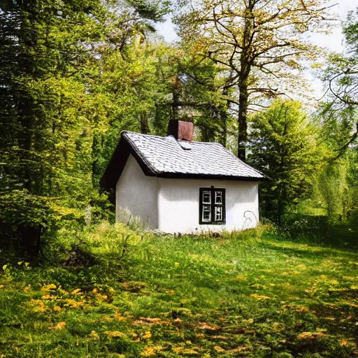 Image similar to photograph of a small swedish cottage in the countryside