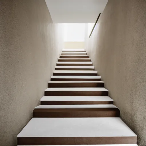 Prompt: liminal space beige and light brown and white colors, minimalistic, interior design, stairs