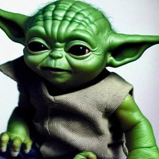 Prompt: baby yoda transforming into hulk