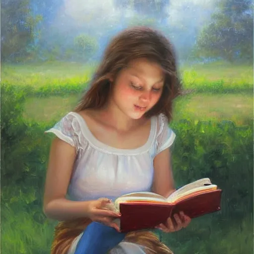 Image similar to a girl reading a book by Mark Keathley