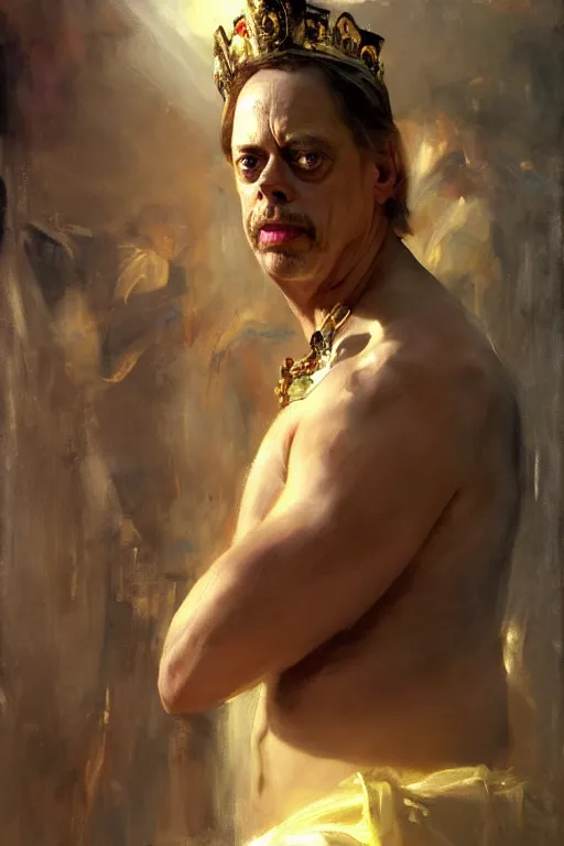 Image similar to beautiful expressive oil painting portrait of ancient roman god emperor steve buscemi ascending wearing the civic crown, art by anders zorn, wonderful masterpiece by greg rutkowski, beautiful cinematic light, american romanticism by greg manchess, jessica rossier