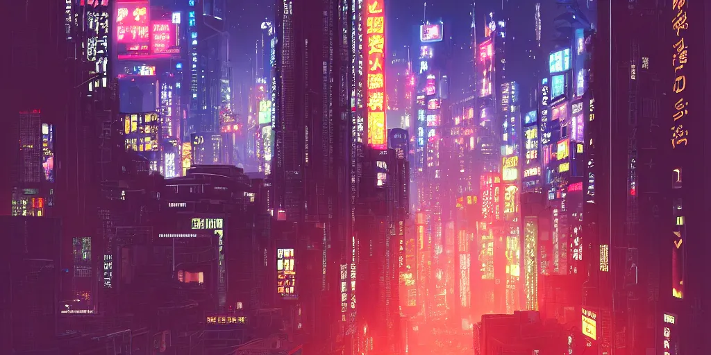 Image similar to City night view of tokyo, cinematic, highly detailed, matte painting, trending on Artstation, Cyberpunk, 8k, by Makoto Shinkai and syd mead and simon stålenhag