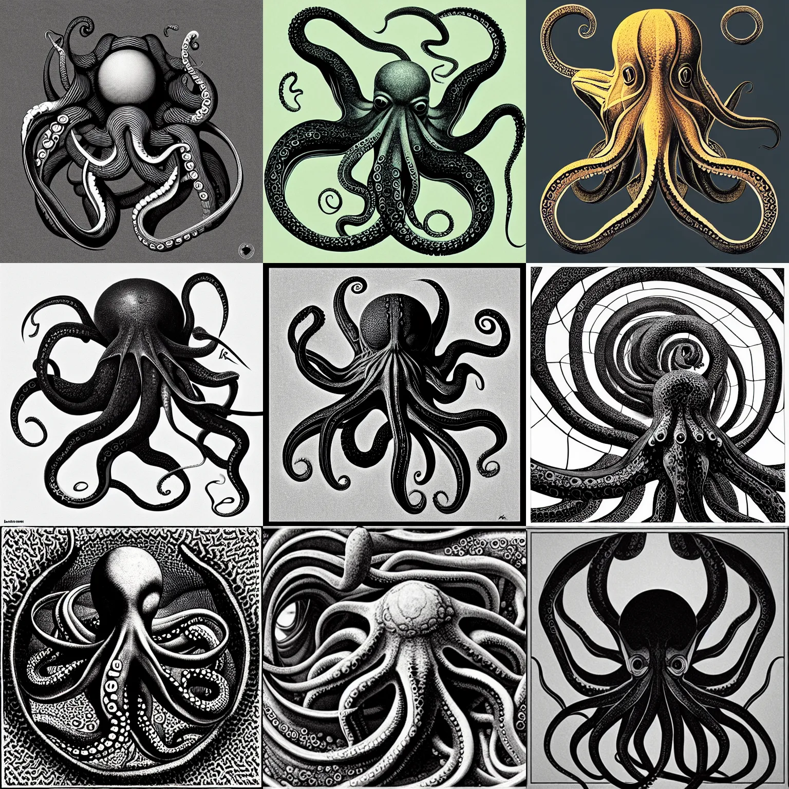 Prompt: logo profile photo of an octopus by mc escher, beksinski tessellation, artstation