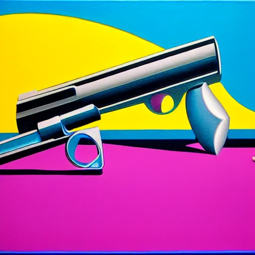 Image similar to revolver gun by shusei nagaoka, kaws, david rudnick, airbrush on canvas, pastell colours, cell shaded, 8 k