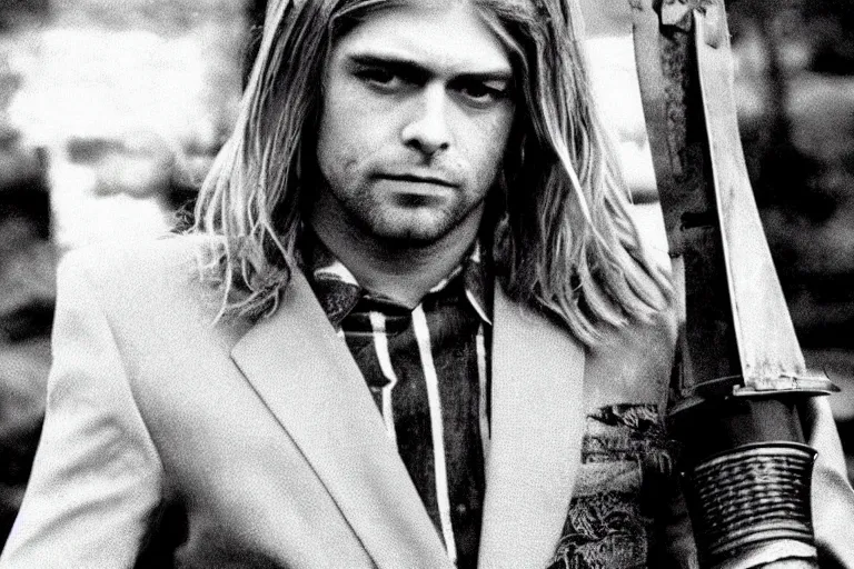 Image similar to kurt cobain wearing a suit of knight\'s armor