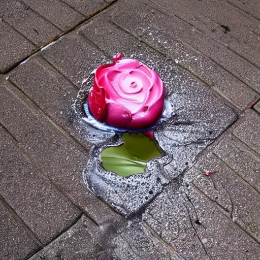 Image similar to animation of a rose melting into a puddle, detailed