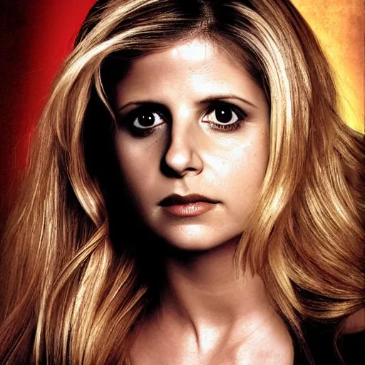 Image similar to sarah michelle gellar, buffy the vampire slayer digital art, studio photography