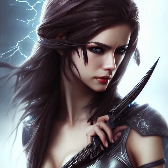 Prompt: beautiful assassin with lightning powers, highly detailed, 4 k, hdr, smooth, sharp focus, high resolution, award - winning photo, artgerm, photorealistic