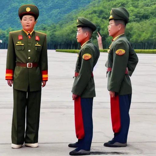 Image similar to professional photograph of asian andy wearing a north korean military uniform, 8 k, very intricate, very detailed,