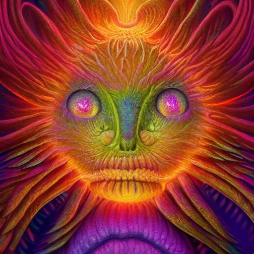 Image similar to colossal fluffy micro organism, by alex grey, fantasy, vivid colors, sharp focus, digital art, hyper - realistic, 4 k, unreal engine, highly detailed, hd, dramatic lighting by brom, trending on artstation