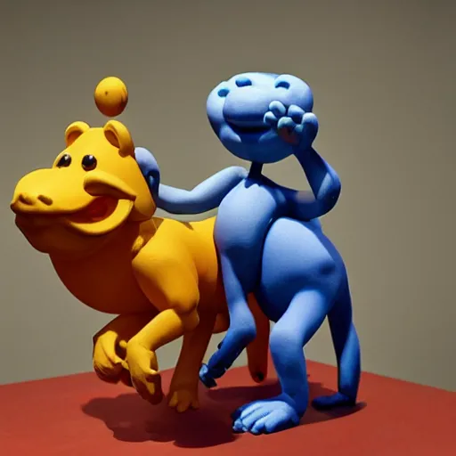 Prompt: a claymation film still of anthropomorphe toy from brazil / collection / ethnographic museum / claymation by jeff koons