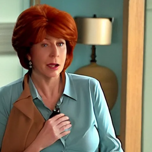 Prompt: A still of Lois Griffin from Family Guy in NCIS, turquoise blouse, tan pants