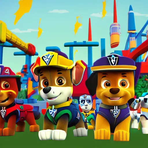 Image similar to paw patrol is on a roll, pixel art, artstation, stylistic, ultra realistic, 4 k