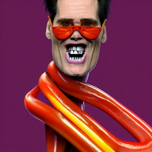 Image similar to jim carrey is fused into a slim jim, hyperdetailed, artstation, cgsociety, 8 k