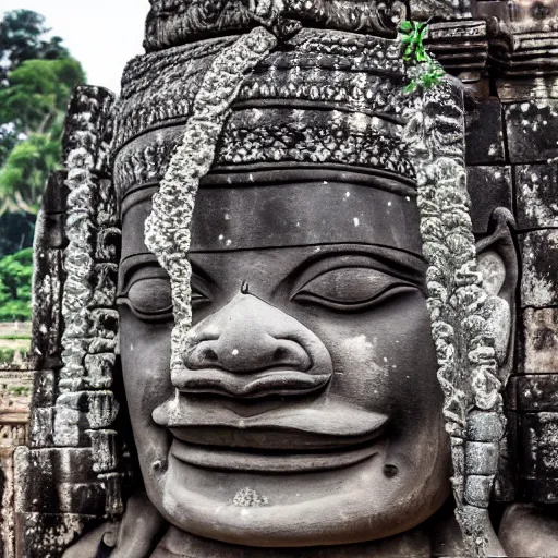 Image similar to angkor tom, asuras giant yaksha statues, epic, full body standing, photography hight quality, sharp, stones, award winning photography, canon, thierry rouzier