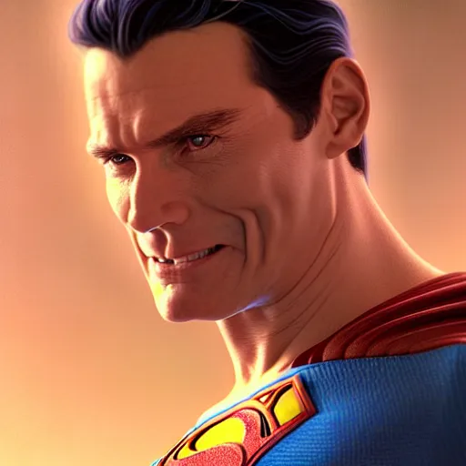 Image similar to a hyper - realistic character concept art portrait of superman, depth of field background, artstation, award - winning realistic sci - fi concept art by jim burns and greg rutkowski, beksinski, a realism masterpiece, james gilleard, bruegel, alphonse mucha, and yoshitaka amano.