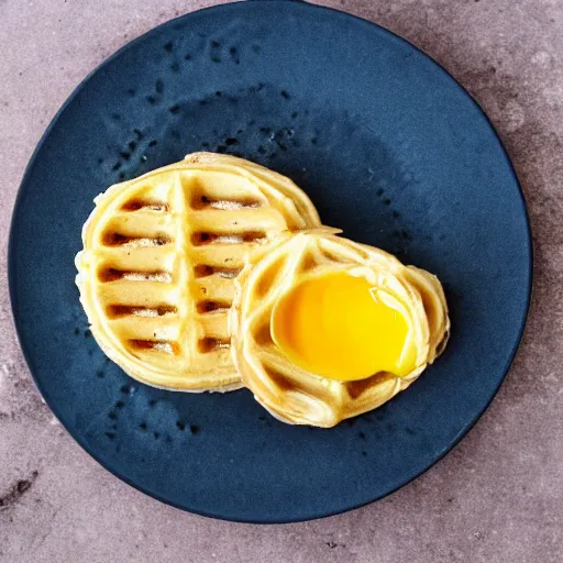 Prompt: golden eggo on a plate