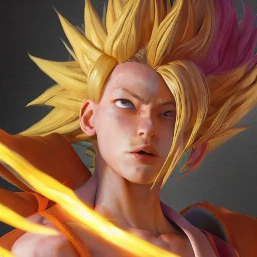 Image similar to loko going super sayain, au naturel, hyper detailed, digital art, trending in artstation, cinematic lighting, studio quality, smooth render, unreal engine 5 rendered, octane rendered, art style by klimt and nixeu and ian sprigger and wlop and krenz cushart