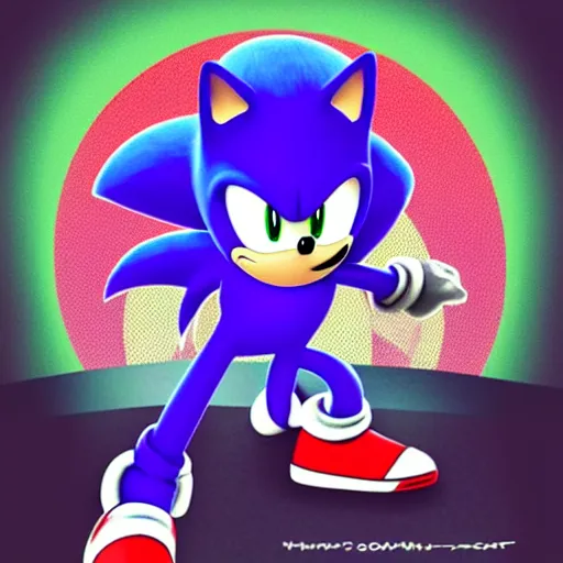 Image similar to sonic the hedgehog, album cover, mixtape cover, dj smokey, soudiere, comic style, beats, music, purple, green