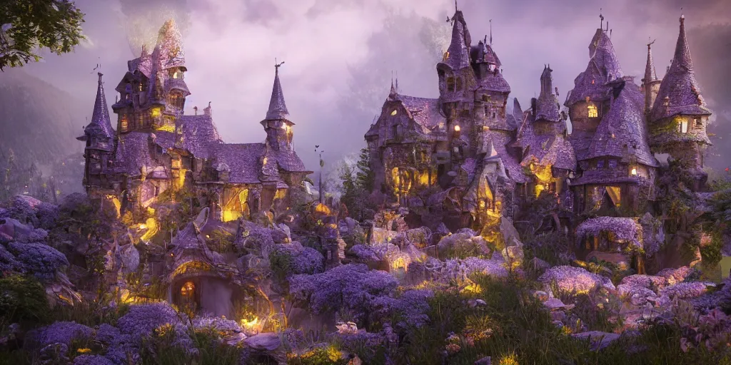 Prompt: a fairy castle, extremely detailed, unreal 5 render, fantasy digital art, octane render, beautiful composition, trending on artstation, award-winning photograph, masterpiece