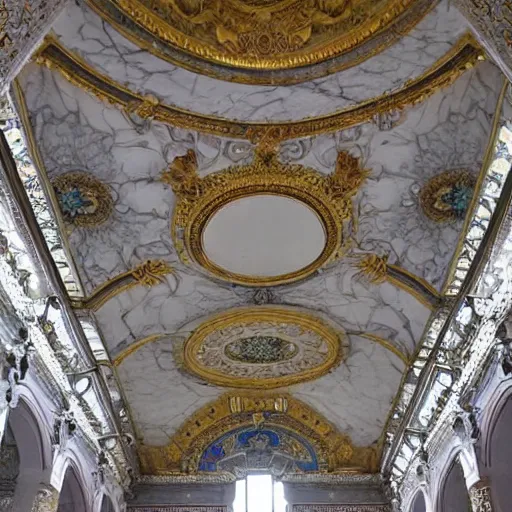 Prompt: tall marble palace interior of the heavens, extending infinitely, incredibly ornate,