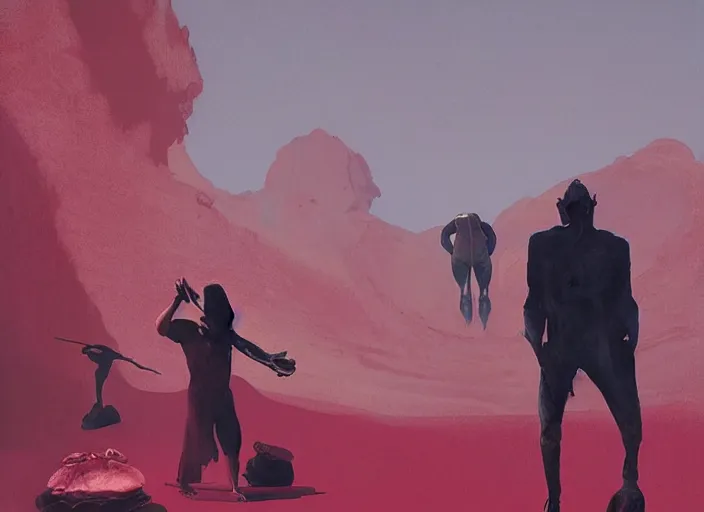 Prompt: still from the bachelor byfrancis bacon and edward hopper and james gilleard, zdzislaw beksinski, by greg rutkowski, exotic vegetation, tristan eaton, victo ngai, vibrant red background, whale skeleton, a still from the film alien, hyperrealism