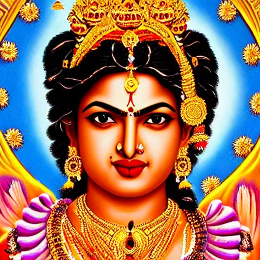 Image similar to Priyanka Chopra as the beautiful Hindu goddess Radha, realistic portrait, 8k resolution, hyper detailed, studio lighting, cinematic