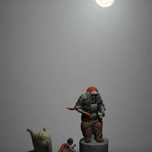 Image similar to full moon, figurines, travel, tilt shift, style of 3 d daz, occlusion, white clay, style of dave mckean, style of shuzo oshimi, style of will eisner, full of color, on white, smooth, thin sharp lines, detailed, octane render