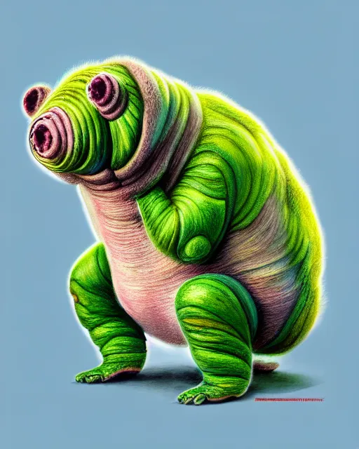 Image similar to richly detailed color illustration of a tardigrade-moss-piglet illustrated by Artgerm and Mina Petrovic and Timothy Kong and Marina Federovna. 3D shadowing