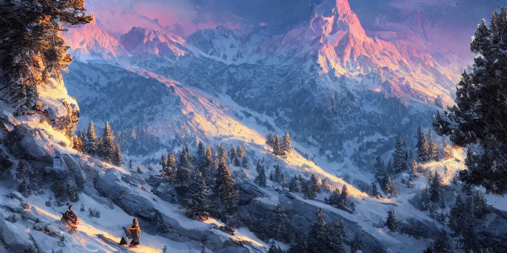 Image similar to let freedom ring from the snow - capped rockies of colorado. let freedom ring from the curvaceous slopes of california. ultrafine highly detailed hyper colorful illustration, sharp focus, rozalski, craig mullins, unreal engine highly rendered, global illumination, radiant light, intricate and detailed environment