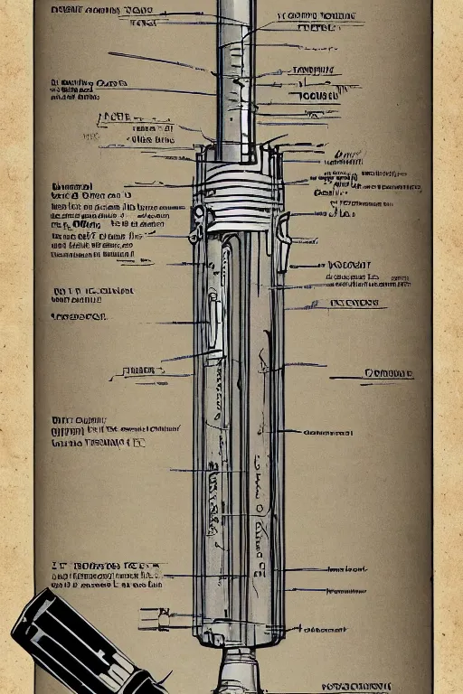 Prompt: detailed schematic of a lightsaber found in an old jedi book.