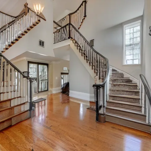 Prompt: a real estate listing photo of an eight-story house in the suburbs