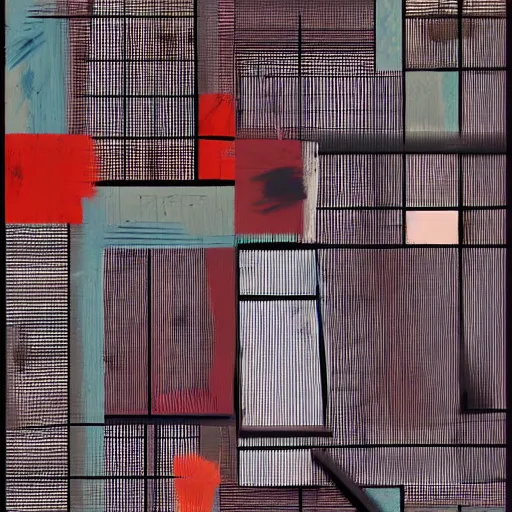 Image similar to Abstract grid, bauhaus style, Basquiat vibe, artstation, madmax, brush texture, painted with oil