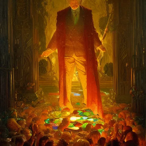 Image similar to bill clinton made of vegetables!!!, radiant light, caustics, heroic, bright iridescent light, by gaston bussiere, bayard wu, greg rutkowski