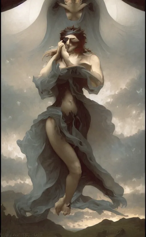 Image similar to storm ghost wizard, bouguereau, mohrbacher