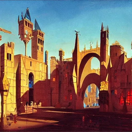 Prompt: Medieval city designed by Syd Mead