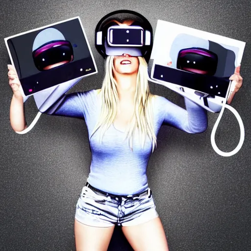 Image similar to : brittney spears wearing vr goggles, digital art, illustration, art station