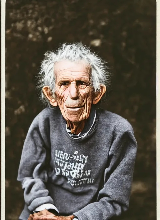 Image similar to DSLR photo portrait still of 132 year old age 132 Keith Richards at age 132!!!, 85mm f1.8