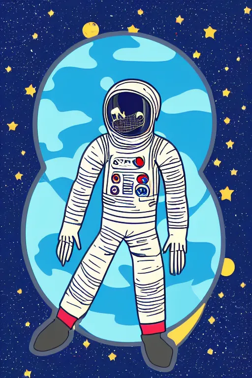 Image similar to A portrait of a skeleton as an astronaut on the moon, sticker, colorful, illustration, highly detailed, smooth and clean vector curves, no jagged lines, vector art, smooth