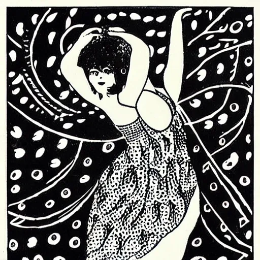 Prompt: “a berry girl dancing, by Beardsley”