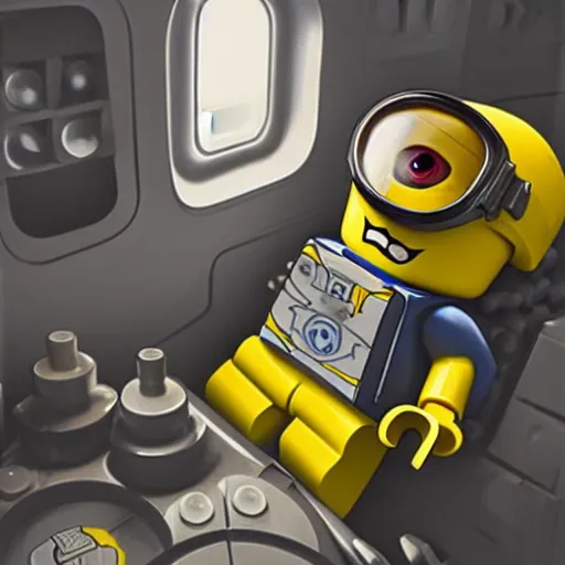 Image similar to lego minion astronaut in the spaceship by goro fujita and greg rutkowski, realism, sharp details, cinematic, highly detailed, digital, 3 d, yellow colors