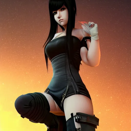 Prompt: beautiful digital art of tifa lockhart in midgar, trending on artstation