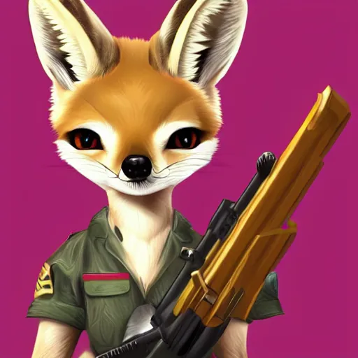 Image similar to Fennec Fox as a Soldier, Artstation, Digital Art, Award Winning Masterpiece,