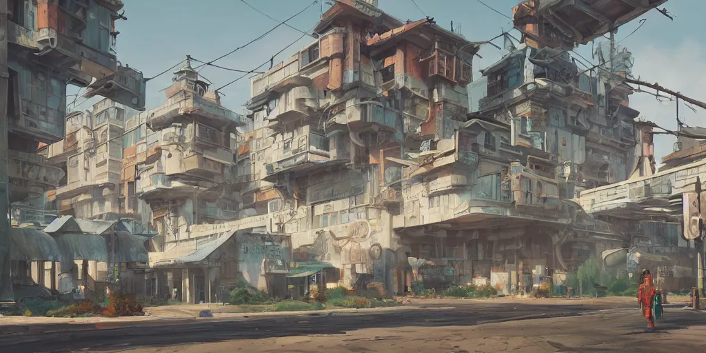 Prompt: stylized, exterior, architecture, in watercolor gouache detailed paintings, arcane, insanely detail, artstation, 8 k, futuristic, big medium small, simon stalenhag, props, furniture and decor, octane render, cinematic, screenshot