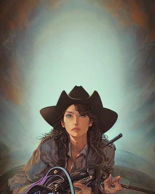 Image similar to a cowgirl, midshot single subject, art poster, ambient lighting, detailed, by ayami kojima, makoto shinkai, kilian eng