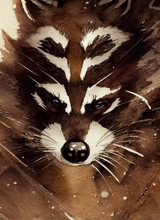 Image similar to portrait, raccoon barbarian, watercolor, dramatic lighting, cinematic, establishing shot, extremely high detail, foto realistic, cinematic lighting, pen and ink, intricate line drawings, by Yoshitaka Amano, Ruan Jia, Kentaro Miura, Artgerm, post processed, concept art, artstation, matte painting, style by eddie mendoza, raphael lacoste, alex ross